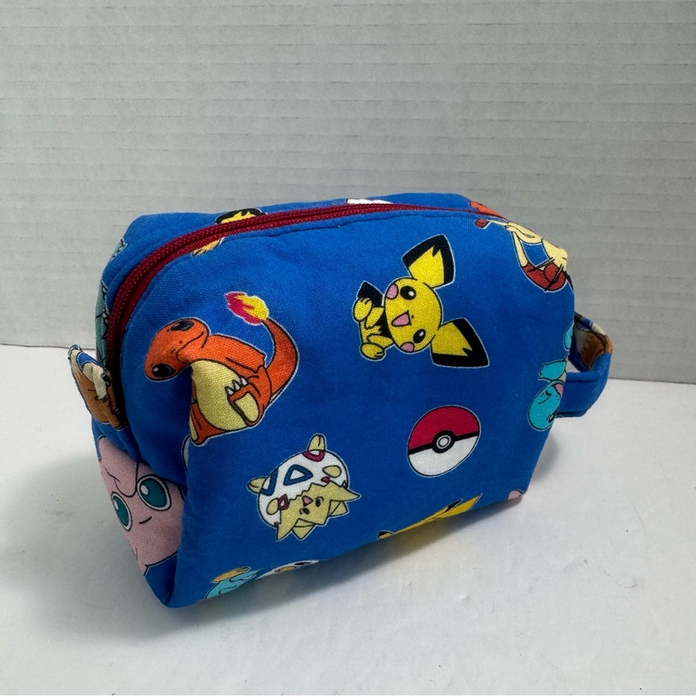 Handmade Pokeman Themed Soft Zip Makeup Bag, Toiletry Bag, Pencil Pouch